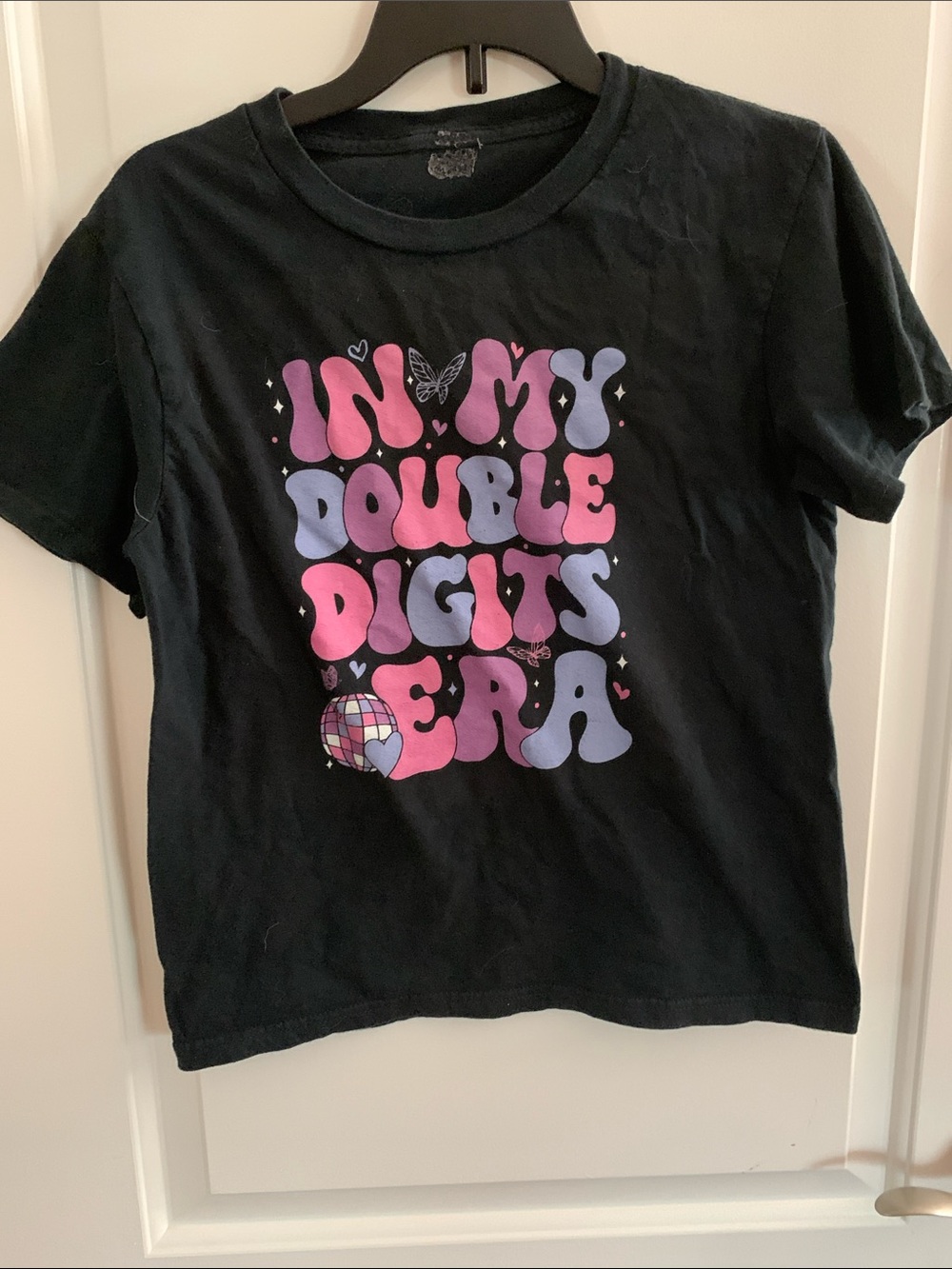 Gildan Black Tee with Pink & Lavender Retro Graphic